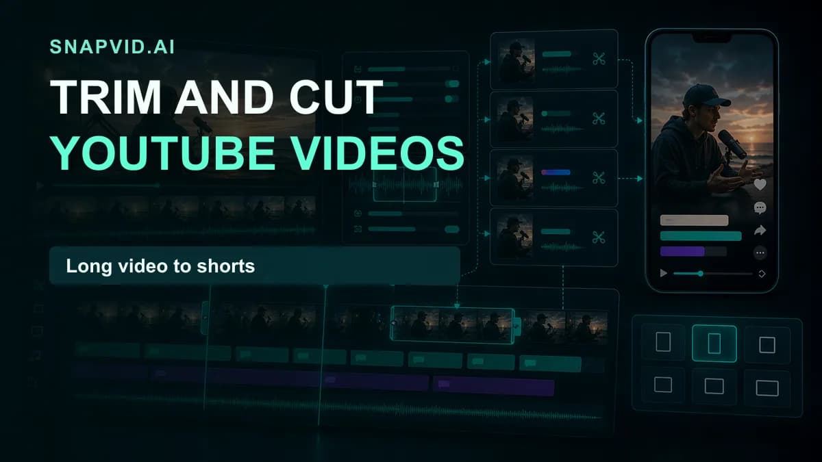 YouTube Studio editor with trim handles and cut timecodes