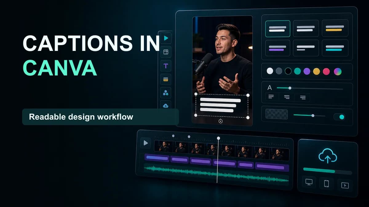 Canva video editor showing generated caption cards