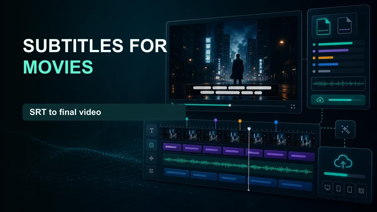 Movie player with synchronized SRT subtitles and timeline